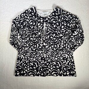 Coldwater Creek Black/White Blouse Keyhole Front 3/4 Sleeves. Size XL Chic